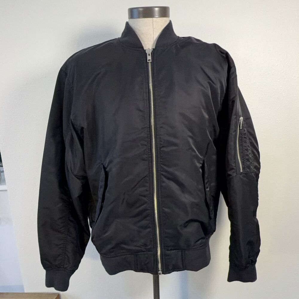 Abercrombie & Fitch Mens Large Relaxed Bomber Jacket Black Nylon Full Zip